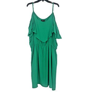 NEW Audrey Lane Green Flouncy Dress Defined Waist Cold Shoulder Size 3X
